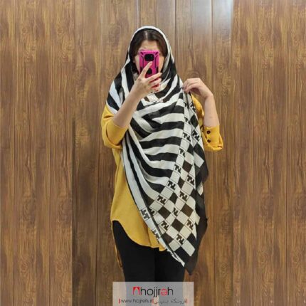 خرید شال نخی دو متری طرح دار سیاه و سفید حجره روشا گالری