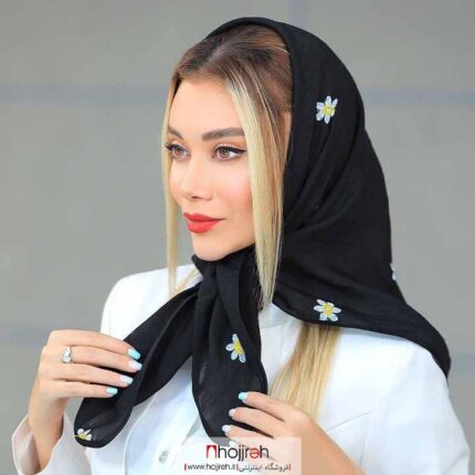 خرید و قیمت روسری مینی اسکارف طرح بابونه مشکی حجره دیبا گالری