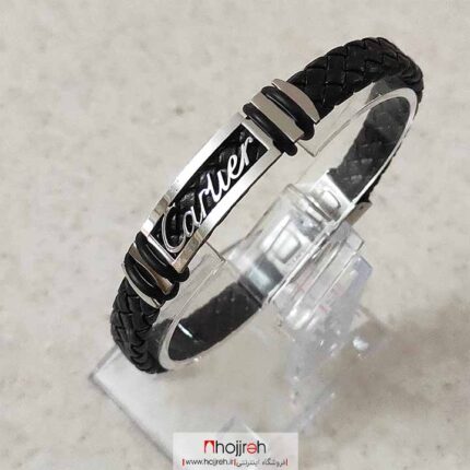 خرید و قیمت دستبند اسپرت بند چرمی کارتیر CARTIER پلاک استیل از حجره