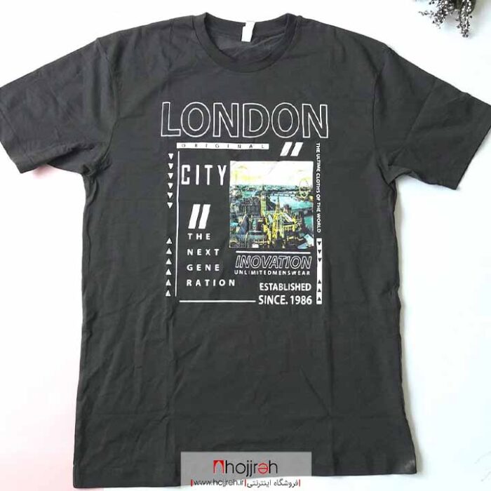 خرید و قیمت تیشرت مردانه وارداتی زغالی سایز لارج طرح LONDON از حجره