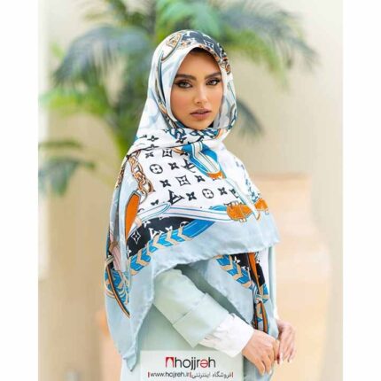 خرید و قیمت روسری نخی کجراه کشمیر طرح LV آبی روشن از حجره