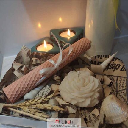 خرید و قیمت پک شمع موم عسلی گلبهی و گل آلاله کد EL07 از حجره