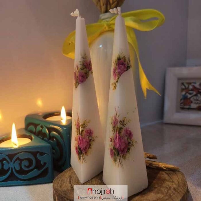 خرید و قیمت شمع هرمی گل دار ست دو تایی ارتفاع 14 سانت کد EL15 از حجره