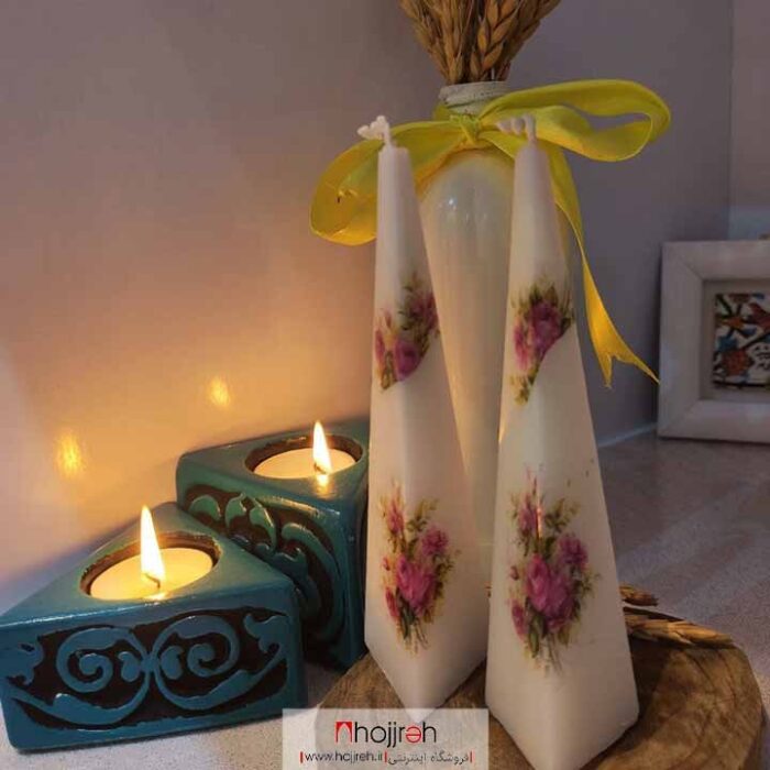خرید و قیمت شمع هرمی گل دار ست دو تایی ارتفاع 14 سانت کد EL15 از حجره