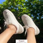 خرید قیمت کتانی ونس دخترانه بندی اسپرت سفید طوسی کد MH868 از حجره