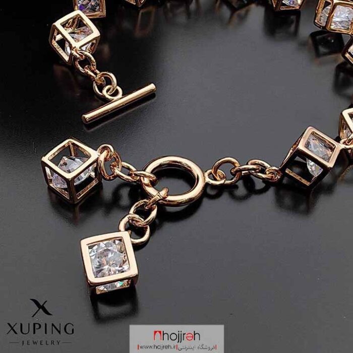 خرید و قیمت دستبند مکعبی قفل T برند ژوپینگ XUPING آبکاری طلا کد D659 از حجره