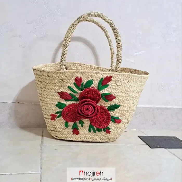 خرید و قیمت ساک حصیری دسته فنری سایز بزرگ گل دار کد SNV115 از حجره